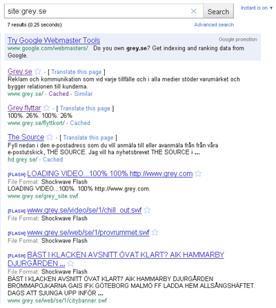 Grey.se as seen in Google's index