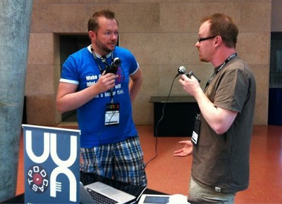 Per and James recording UX Podcast at UXLx 2012