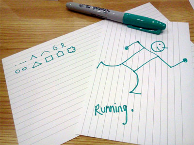 Sharpie, visual alphabet, drawing of a running man